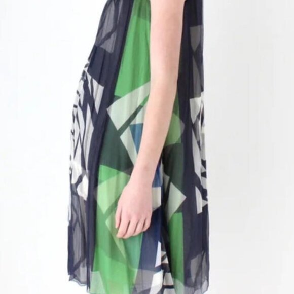 Catherine Malandrino Green & Blue Print Trapeze Silk Dress Size: 6. Cocktail - Picture 2 of 12